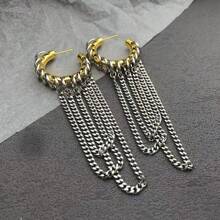 Neue Ketten-Quasten Creolen-Ohrringe, Edelstahl Creolen-Ohrringe für Frauen, Punk-Stil, Cool in zweifarbigem Edelstahl, Schmuckzubehör