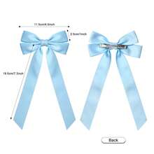 2个丝滑缎面发夹，发带蝴蝶结，女士马尾辫发圈，鳄鱼夹发饰，万圣节发饰 - 藍色 - 查看 4