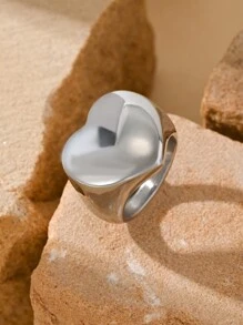 1pc Stainless Steel 18K Gold Plated Stylish Simple Big Heart Pattern Men's Rings Gift Jewelry - Ring - View 10