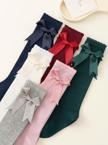 6 双（混合 6 种颜色）女孩手工蝴蝶结蕾丝边公主款及膝袜，红色、深绿色、粉色、白色、灰色、藏青色 - 彩色 - 查看 5