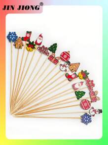 100pcs/Pack New Christmas Cocktail Sticks With Santa Claus, Christmas Tree, Letter, Christmas Gift, Snowman & Fruit Designs, Suitable For Christmas Party, Dinner, Bar Decorations, Halloween, Halloween Decoration - Multicolor - View 10