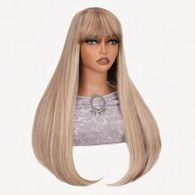 More Beautiful 26inches/66cm Natural Long Straight Wig With Bangs Synthetic Wig For Women Christmas Gifts Daily Party  Wear Natural Hair Wig Street Fashion Wig( Ombre Blonde ) - P2216# - 查看 3