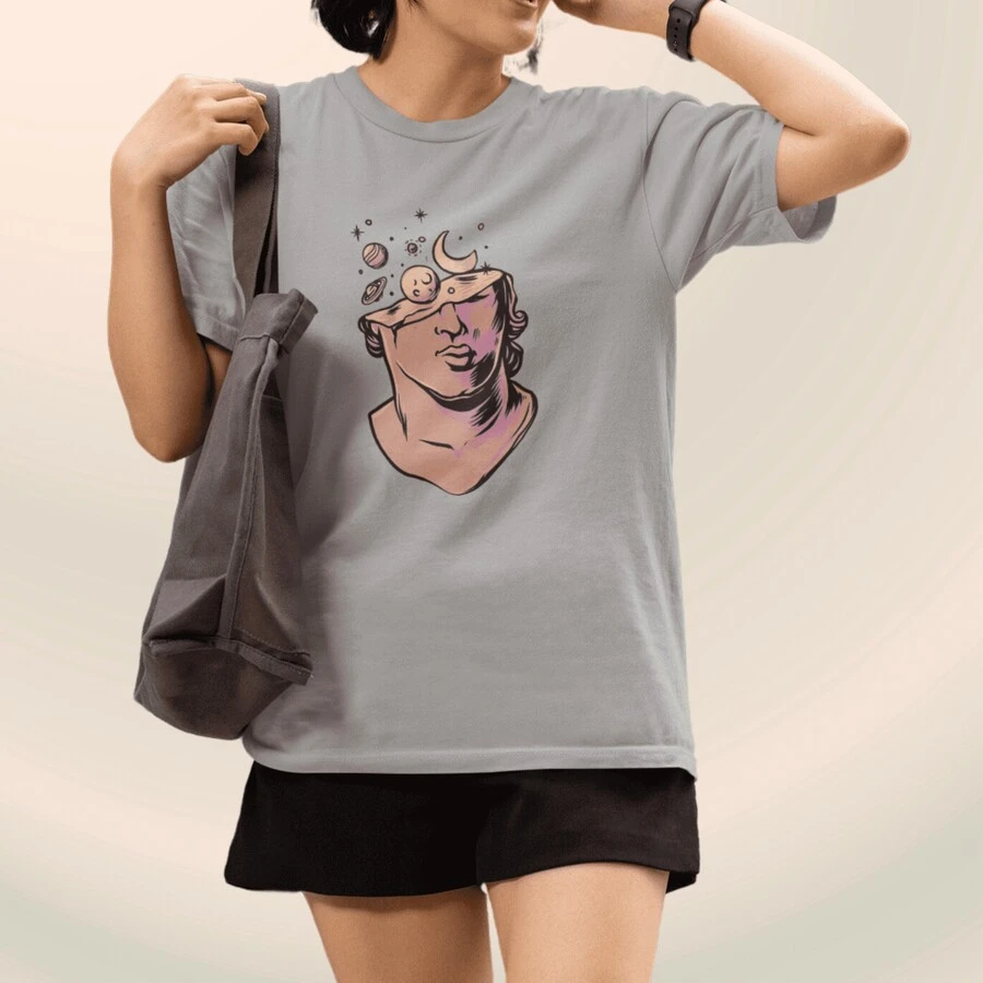 Women's T-Shirt Casual T-Shirt Printed Dreams Space Simple Blouse - 灰色 - 查看 1