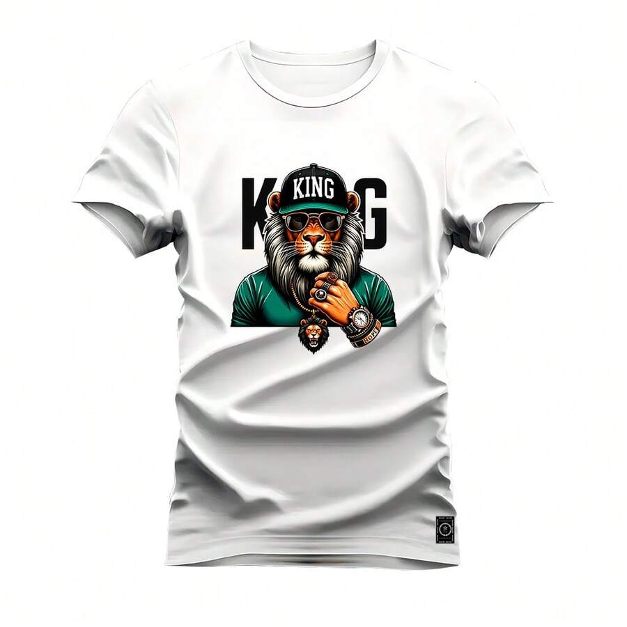 Nexstar Printed Cotton T-Shirt StreetWear Fashion King Lion - trắng - Xem 1