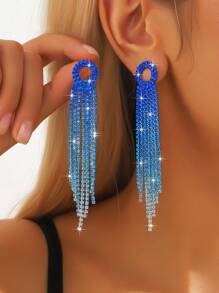 1 Pair Chic Rhinestone Alloy Geometric Tassel Earrings, Suitable For Women's Daily Wear - Multicolor - View 2