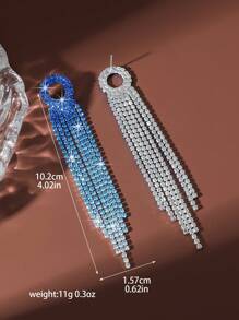 1 Pair Chic Rhinestone Alloy Geometric Tassel Earrings, Suitable For Women's Daily Wear - Multicolor - View 3