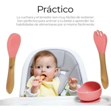 Set De Cubiertos Para Bebés Silicona Plato Antideslizante Material comestible, buen aspecto, ofrezca a sus hijos un entorno seguro para comer - Rosa - Ver 4