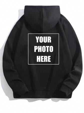 Customized Graphic Fleece Hoodie For Women, Black Autumn/Winter Sweatshirt, Personalize With Your Family/Friends/Couple/Pet Photos, Upload Your Own Selfie/Family/Landscape Photo For Custom Graphic Design,Customized Women Sweatshirts,Look Glamour