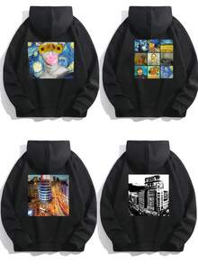 女士定制图案抓绒连帽衫，黑色秋冬卫衣，可印制您家人/朋友/情侣/宠物照片，上传您自己的自拍/全家福/风景照进行定制图案设计，定制女士卫衣，尽显魅力 - 黑色 - 查看 2