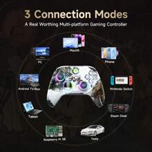 Controlador inalámbrico para juegos PC y multiplataforma EasySMX X15 2.4G con vibración, botón de fuego, joysticks y gatillos Hall, iluminación RGB - Sin derivas del joystick, sin zona muerta - Funciona para PC, PS3, Windows, Android, Steam y Switch - Blanco - Ver 5