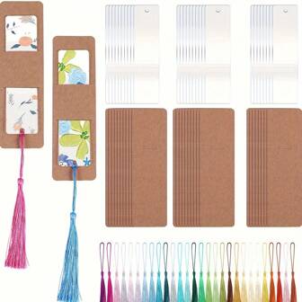 90pcs/Set Clear Acrylic Bookmark Display With Rectangular Acrylic Bookmarks, Leather Paper, Colorful Tassels - DIY Craft Bookmarks Gift Packaging Decor