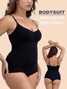 Women's Shapewear Bodysuit Tummy Control Body Shaper Seamless Sculpting Snatched Waist Body Suit-Adjustable Shoulder Strap, Yoga, Sports, Leisure - 黑色 - 查看 3
