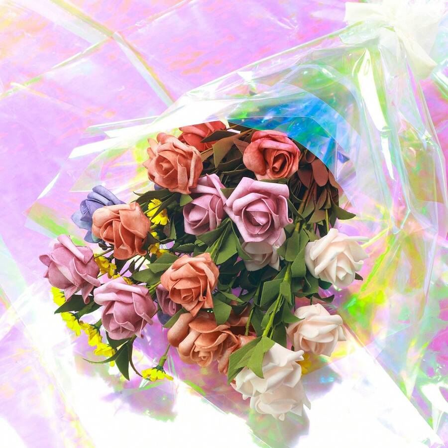 10 hojas de envoltorio de celofán iridiscente, suministros de embalaje de ramos de flores con película de colores arcoíris, papel de envolver arcoíris de celofán holográfico, papel de envolver gradual DIY a prueba de agua, para cestas, alas de hada, ramos de flores, manualidades y envolver regalos de Navidad - Multicolor - Ver 1