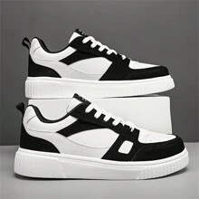 Men's Stylish Street Style Skateboard Shoes, Comfortable Non-Slip Casual Lace-Up Sneakers For Men's Outdoor Activities - Đen và trắng - Xem 2