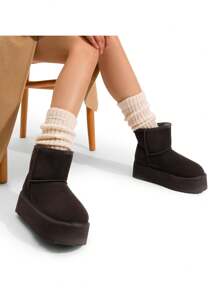 Women's 1.96 Inch Platform Ankle Winte Snow Boots Genuine Suede Classic – Faux Fur Lining Water-Resistant With DIY Bows,, Memory Foam Insole, And Anti-Slip Outsole Christmas Holiday Festive Brown Boots - 棕色 - 查看 7