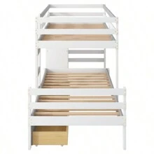Twin Over Twin Loft Bunk Bed With Drawers And Ladder, Gray - 灰色+松木+雙色如圖 - 查看 15