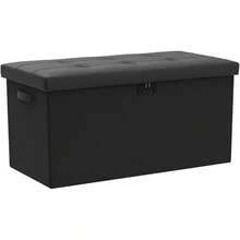 Storage Ottoman Bench With Lock,Fireproof Folding Storage Bench Foot Rest Stool Storage Chest With Storage Safe For Important Documents,Waterproof Leather 30 Inches Ottoman With Handles,Black - màu đen - Xem 2