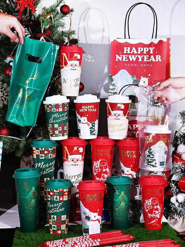 23Oz Christmas Cup Set With Lids - 5/10Pcs, Reusable Holiday Themed Tumblers For Coffee, Tea, Juice & More - Perfect For Gifts, Decorations & Outdoor Events, Merry Christmas