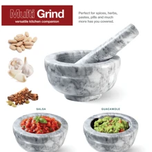 HOME IT Mortar And Pestle Set - Small Grinding Bowl Container For Guacamole, Spices, Salsa, Pesto, Herbs - Best Mortar And Pestle Spice And Pills Crusher Set, Holds Up To 3oz - 3.75 And 4.5x2 Inch, Marble Gray - Dark Grey - View 5