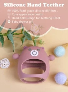 1 件婴儿出牙玩具，婴儿硅胶出牙玩具，带有可爱熊图案，婴儿牙胶咀嚼玩具，新妈妈理想的婴儿旅行必需品出牙玩具 - 粉色 - 查看 10
