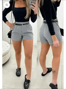 Women's Tailored Shorts With Belt 2024 - 灰色 - 查看 2
