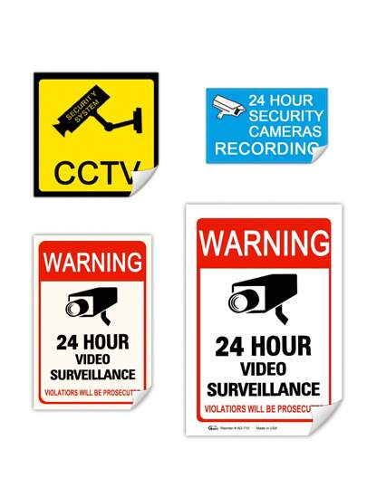 10/20PCS Warning Stickers 24 HOUR VIDEO Surveillance Security Camera Alarm Sticker CCTV Video Warning Tape Home Store School Etc.