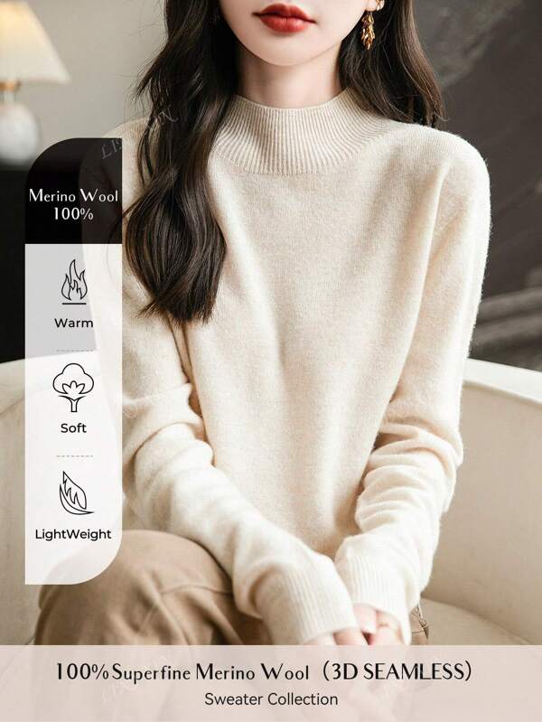 Damski sweter ze 100% wełny merynosów, z długim rękawem, jesienno-zimowy, ciepły, miękki, dzianinowy sweter w stylu vintage