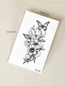 1片装草本汁液半永久魔法纹身贴纸，花卉蝴蝶图案，派对/节日礼物，7-14天防水，彩色临时纹身，适用于手臂、胸部、背部、脊柱纹身 - 藍色 - 查看 8