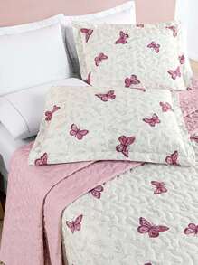 3 Piece Quilt Kit King\Queen\Double\Single 200 Thread Count Percale Double-Sided Quilted Printed Avere - 蝴蝶 - 查看 3