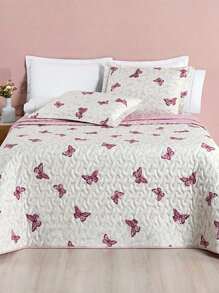 3 Piece Quilt Kit King\Queen\Double\Single 200 Thread Count Percale Double-Sided Quilted Printed Avere - 蝴蝶 - 查看 2