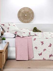 3 Piece Quilt Kit King\Queen\Double\Single 200 Thread Count Percale Double-Sided Quilted Printed Avere - 蝴蝶 - 查看 4
