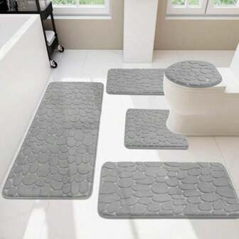 YIMEIS 1pc Flannel Solid Color Pebble Embossed Floor Mat, Soft Thick Non-Slip Bathroom Rug, Bedroom Entrance Mat, Toilet Mat Home Bathroom Decor Floor Carpet Outdoor Rug Door Mat Fall Decor Bathroom Accessories Back To School Entryway Decor