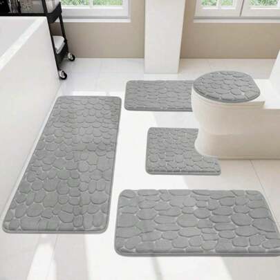 YIMEIS 1pc Flannel Solid Pebble Embossed Rug, Soft Thick Non-Slip Bath Mat For Bathroom, Bedroom, Entryway, Toilet Home Bathroom Decor Floor Carpet Outdoor Rug Door Mat Fall Decor Bathroom Accessories Back To School Entryway Decor