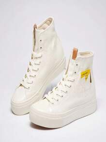 Siweiqi Spring And Summer Classic High-Top Canvas Shoes Are Fashionable And Casual, Personalized Design, Men's And Women's Color-Blocking, Versatile, Sports, Comfortable And Wear-Resistant - 白色 - 查看 2