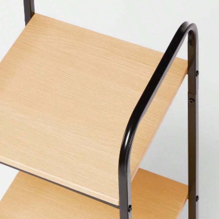 Short Bath Wood Storage Tower Black Metal PowderCoated MDF, Fixed