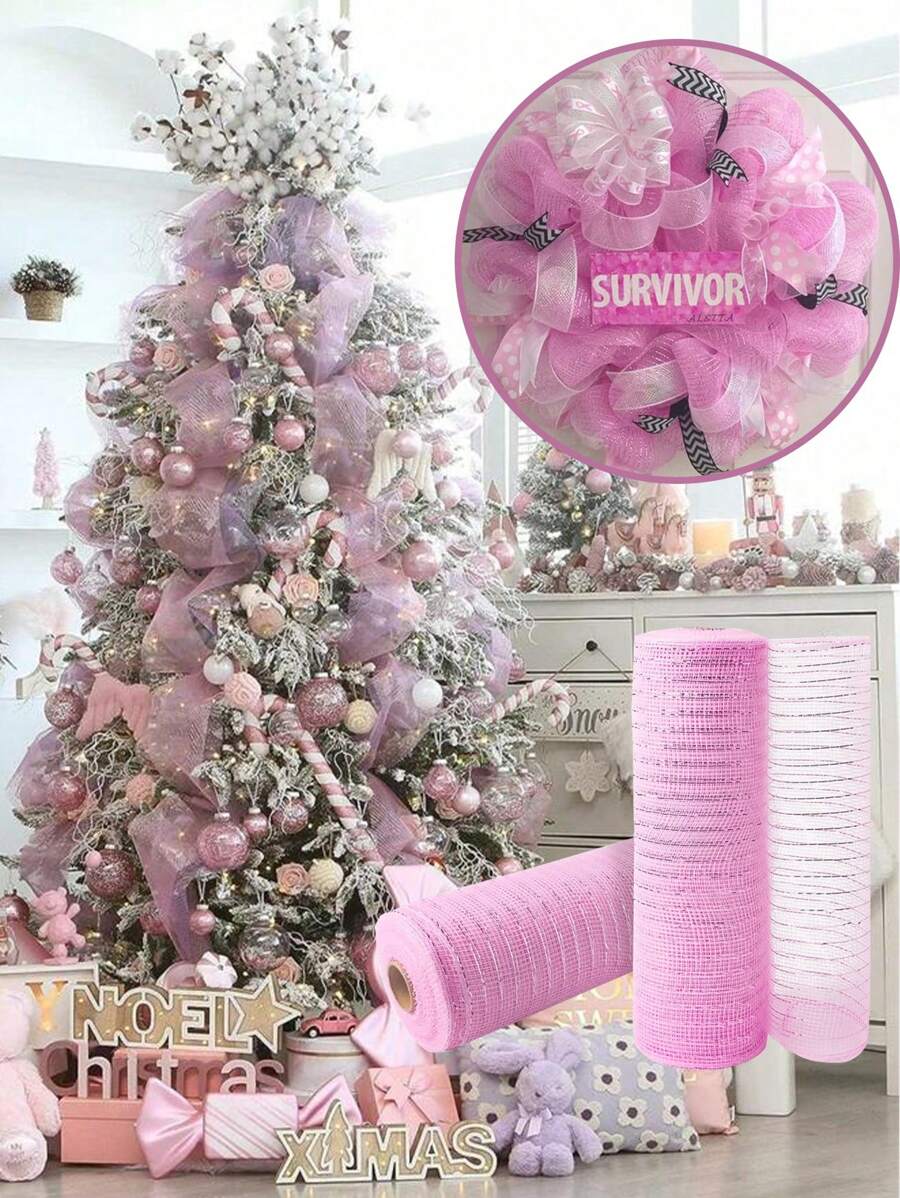 10Yards Christmas Decor Mesh Ribbon, DIY Xmas Door Wreath Bow Flowers Garland, Gift Wrapping Ribbon For Birthday Wedding Holiday Party Supplies, Christmas Tree Decoration, Christmas Decorations For Home 2024 Christmas Gifts New Year 2025