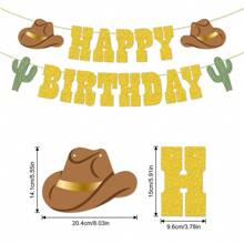 1 套，西部生日快乐金色/玫瑰金闪光横幅 - 5 英尺 | 牛仔/女牛仔 HBD 装饰，狂野西部花环，牛仔竞技用品，Wild One Yeehaw 生日，女牛仔装饰，仙人掌 Howdy Photobooth 背景 - 彩色 - 查看 6