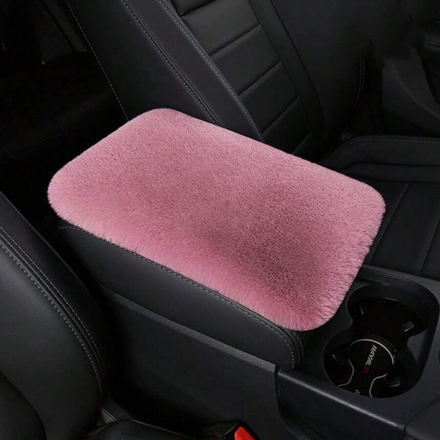 1pc Universal Car Armrest Cover Faux Plush Central Console Pad