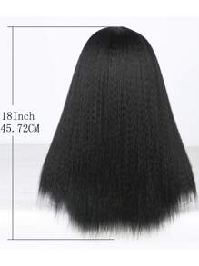 Kinky Straight Wigs For Black Women Middle Part Black Wig Glueless Synthetic Wigs High Quality 18inch Yaki Straight Wigs Yaki Straight Wigs For Women Cheap Wigs On Daily Use Cosplay - Black - View 5