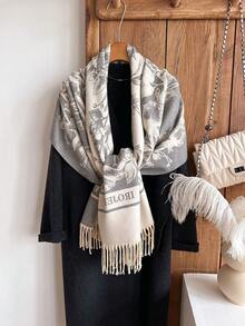 IROJEFF 1 件复古玫瑰花卉提花柔软围巾带流苏，女士保暖披肩，适合秋冬旅行日常使用 - 彩色 - 查看 5