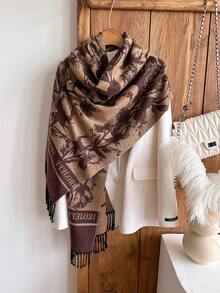 IROJEFF 1 件复古玫瑰花卉提花柔软围巾带流苏，女士保暖披肩，适合秋冬旅行日常使用 - 彩色 - 查看 2