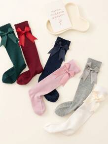4 pares de calcetines a la pantorrilla de estilo princesa con lazo hecho a mano, borde de volantes, en verde, azul, rojo y gris, adecuados para bebés, niños y adolescentes