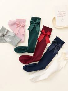 4 pares de calcetines a la pantorrilla de estilo princesa con lazo hecho a mano, borde de volantes, en verde, azul, rojo y gris, adecuados para bebés, niños y adolescentes