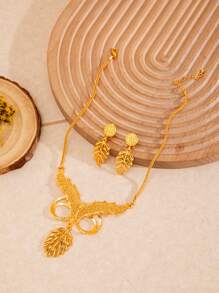2pcs 24K Gold Dubai Style Fashion Jewelry Set - Necklace And Earrings For Women - Gold - View 3