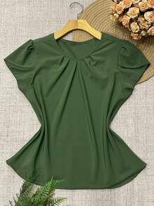 Women's Fashion Blouse - Army Green - View 1