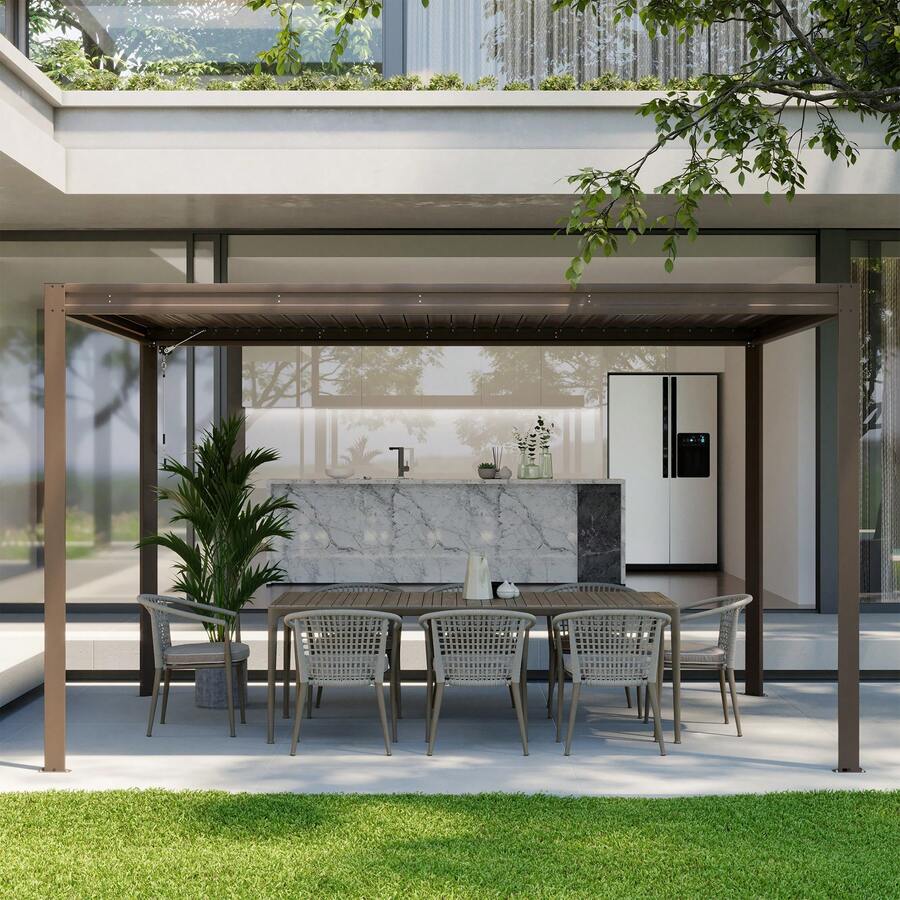 MONDAWE 10X13FT Outdoor Louvered Aluminum Pergola With Adjustable Roof