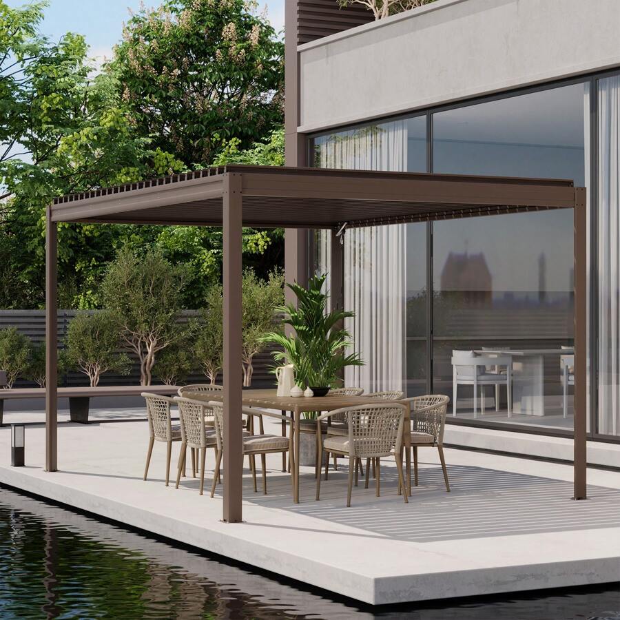 MONDAWE 10X13FT Outdoor Louvered Aluminum Pergola With Adjustable Roof