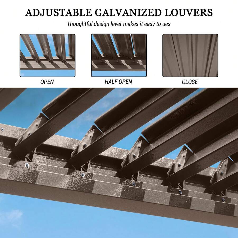 MONDAWE 10X13FT Outdoor Louvered Aluminum Pergola With Adjustable Roof