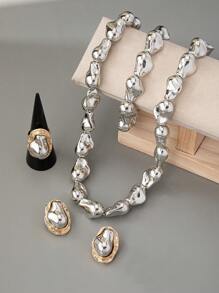 1 Set Of 2024 European And American Style Sweet, Cool, Cold, Light Luxury, Niche High-End Feeling, New Asymmetrical Shaped Bead Necklace Bracelet Earring Set, Elegant And High-End Feeling, Collarbone Chain Simple And Exquisite, And Women's Banquet Parties, Daily Commuting Wear - Jewelry Set - View 6