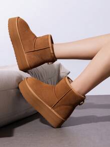 Women's 1.96 Inch Platform Ankle Winte Snow Boots Genuine Suede Classic – Faux Fur Lining Water-Resistant With DIY Bows,, Memory Foam Insole, And Anti-Slip Outsole Christmas Holiday Festive Maroon Boots - 紫紅色 - 查看 5